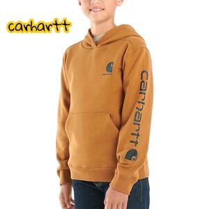Carhartt Boys' Hoodie Sweatshirt  Caramel Heather Size L (14-16) Logo Sleeve